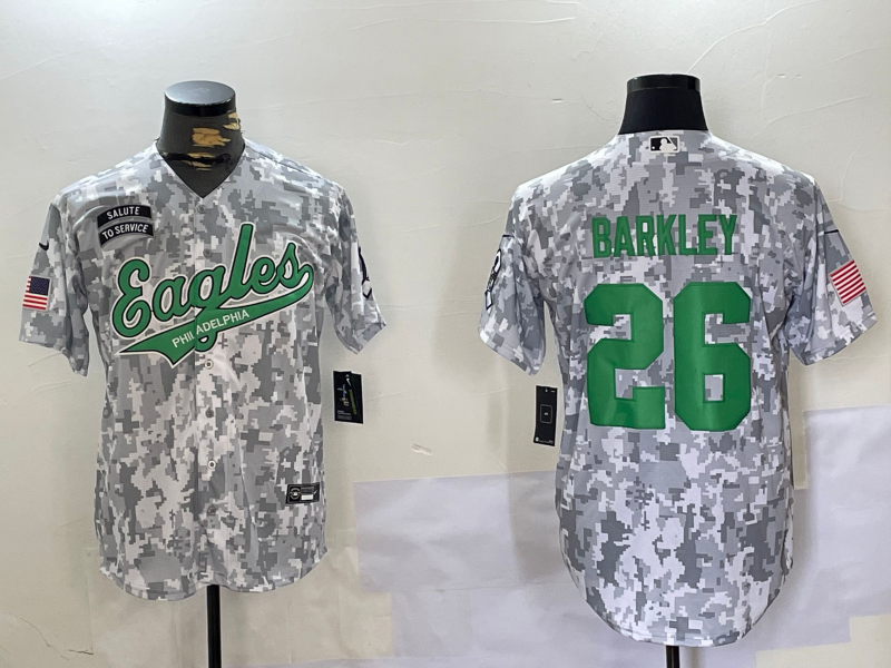 Men's Philadelphia Eagles Saquon Barkley #26 Arctic Camo 2024 Salute to Service Jersey